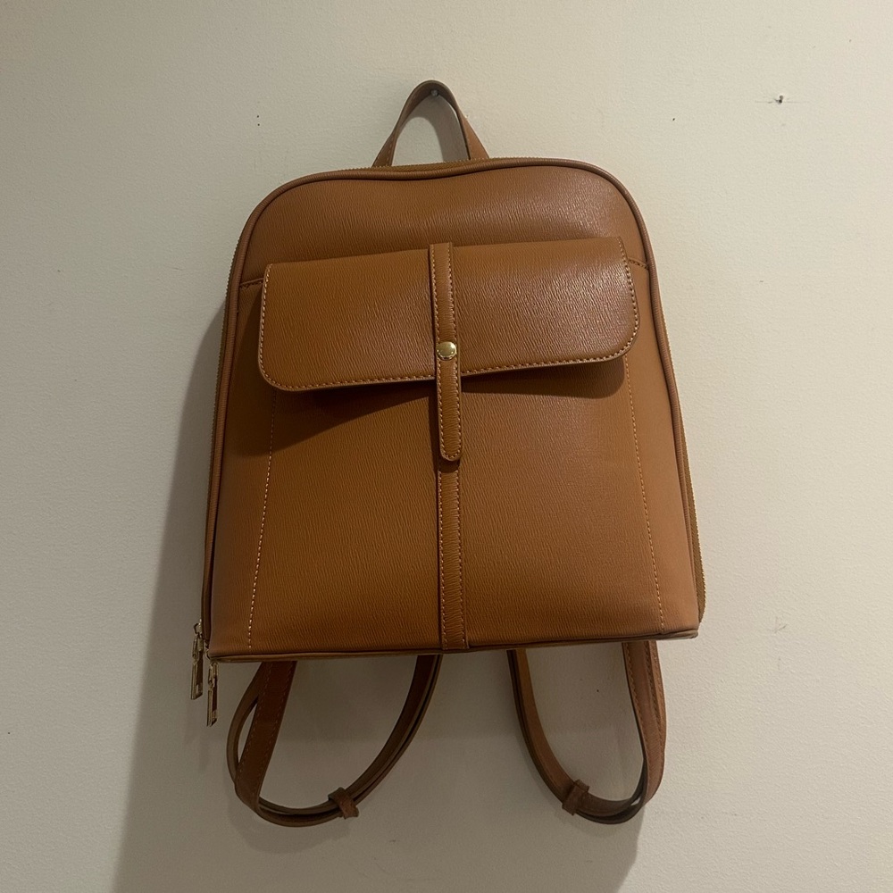 Brown faux leather backpack